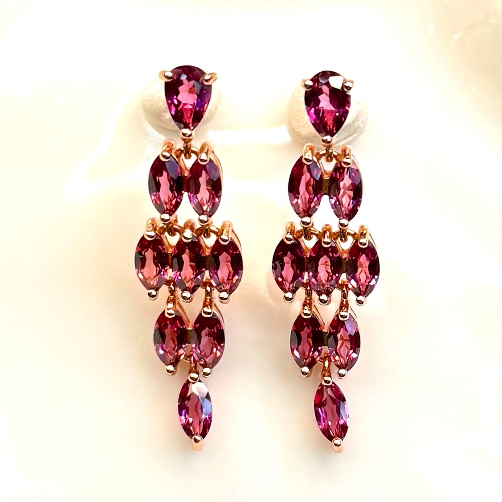 EG13 5CT Natural Horseeye Cut Bohemian Garnet DANGLING Earrings 18KRoseGold S925